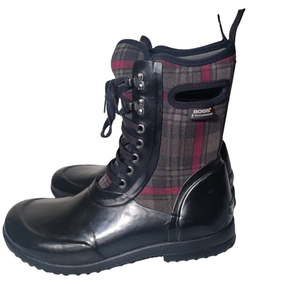 Bogs Sidney plaid lace up rain boots size 9
